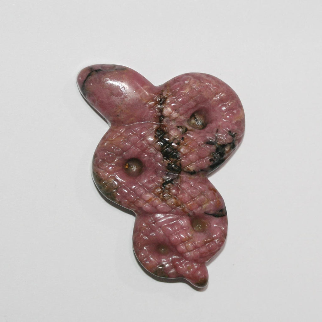 Pendentif serpent sculpté en rhodonite 50x34mm