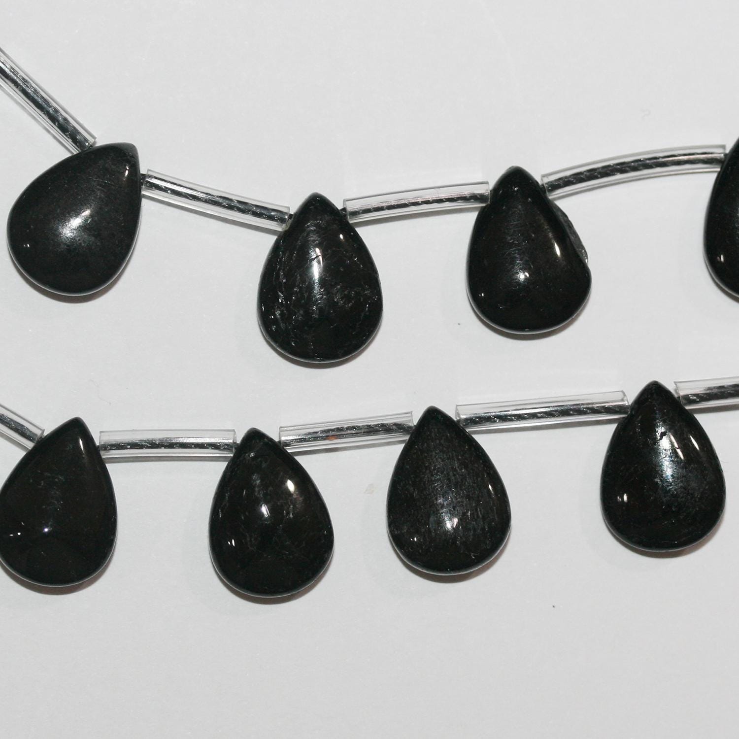 Cuentas de turmalina negra lisa de 8" (14 x 10 mm) - Hilo de 19 cm