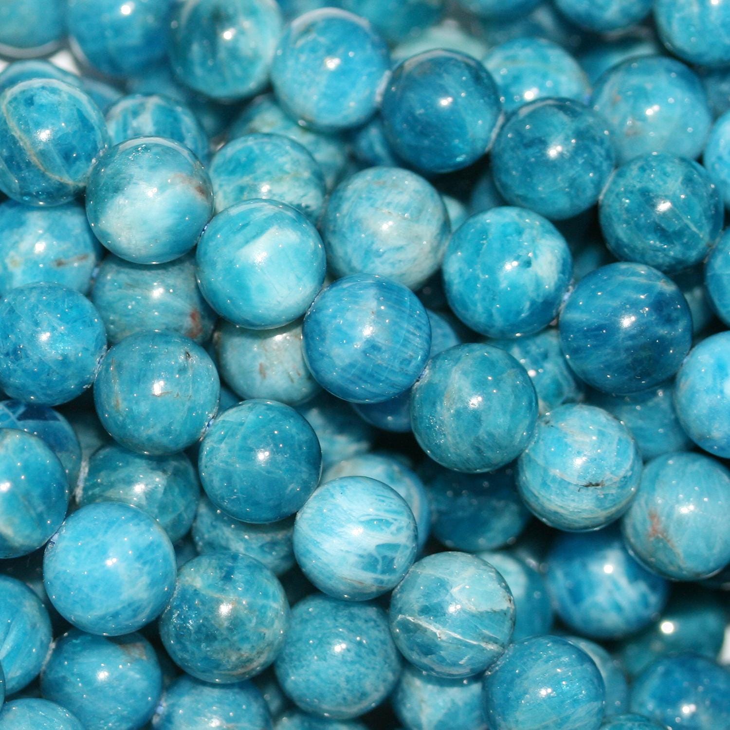 15" St Perles rondes lisses en apatite bleue 10 mm.-Rig 39 cm.