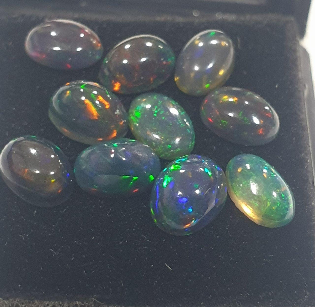 Ethiopian Black Opal Lot Oval Cabochon 6x4mm. (10pcs)  -Gemstone Parcels-Loose Stones Wholesale Price