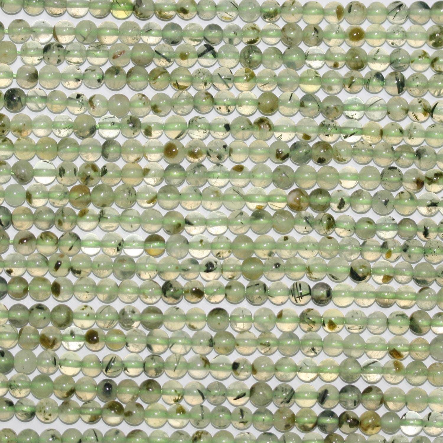 Perles rondes lisses en préhnite de 14 pouces (4 mm) - Fil de 38 cm