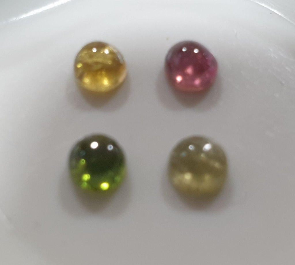 Tourmaline Lot Round Cabochons 4mm.-(4pcs)  -Gemstone Parcels-Loose Stones Wholesale Price