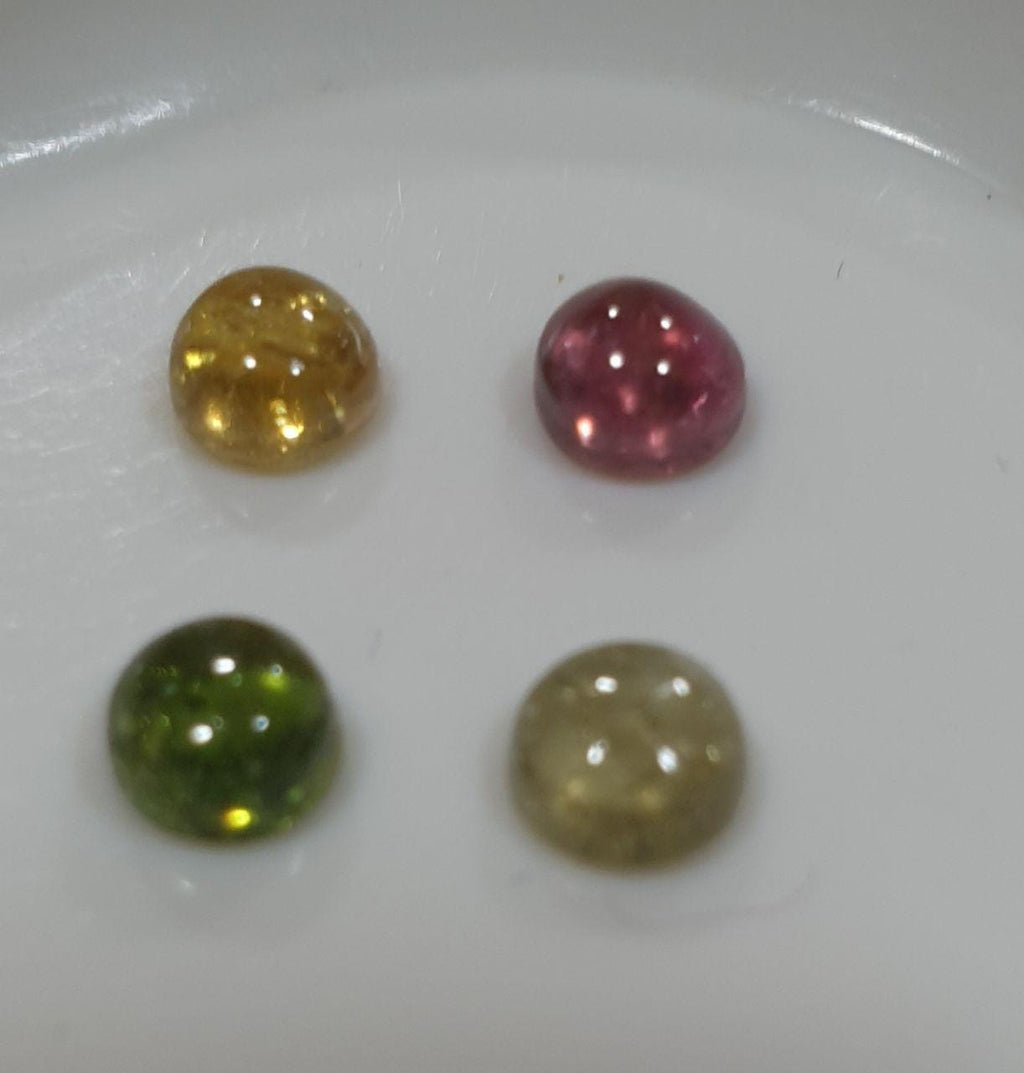 Tourmaline Lot Round Cabochons 4mm.-(4pcs)  -Gemstone Parcels-Loose Stones Wholesale Price