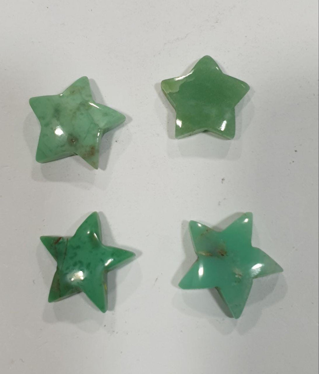 Lote de 4 cabujones estrella de crisoprasa de 15-16 mm - Piedras preciosas - Piedra natural
