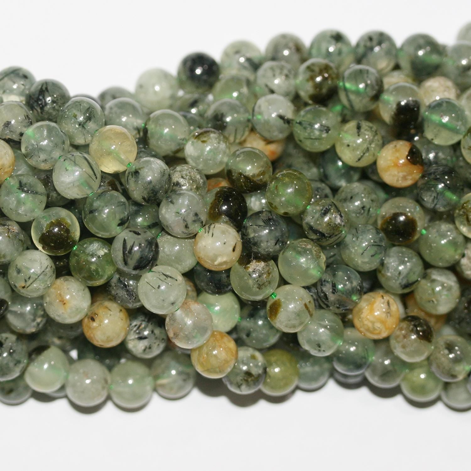 Perles rondes lisses en préhnite de 15 pouces (10 mm) - Fil de 39 cm