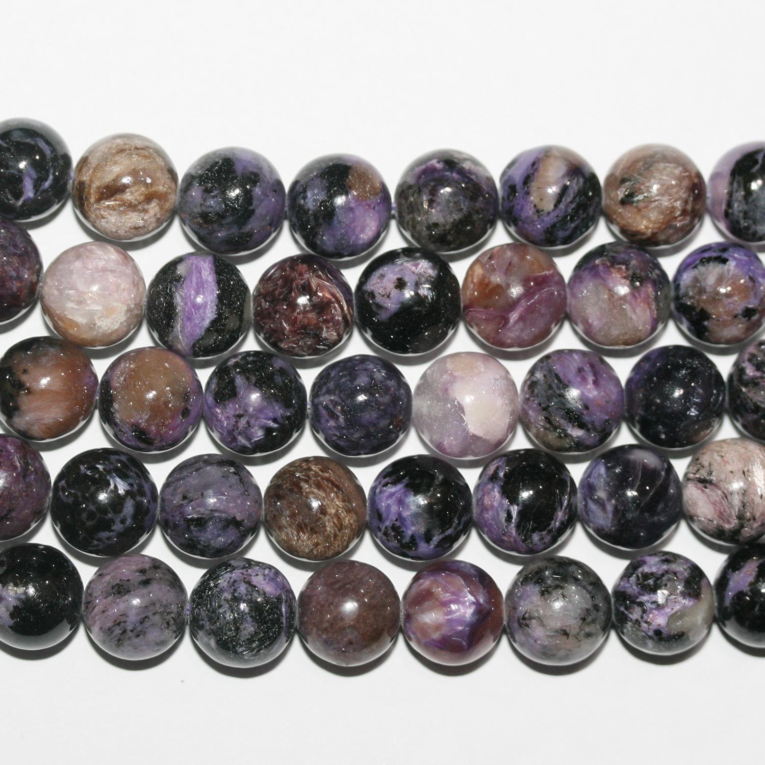 Cuentas redondas lisas de Santa Charoita de 40 cm, 9-9,5 mm, hilo de 40 cm, piedra preciosa natural