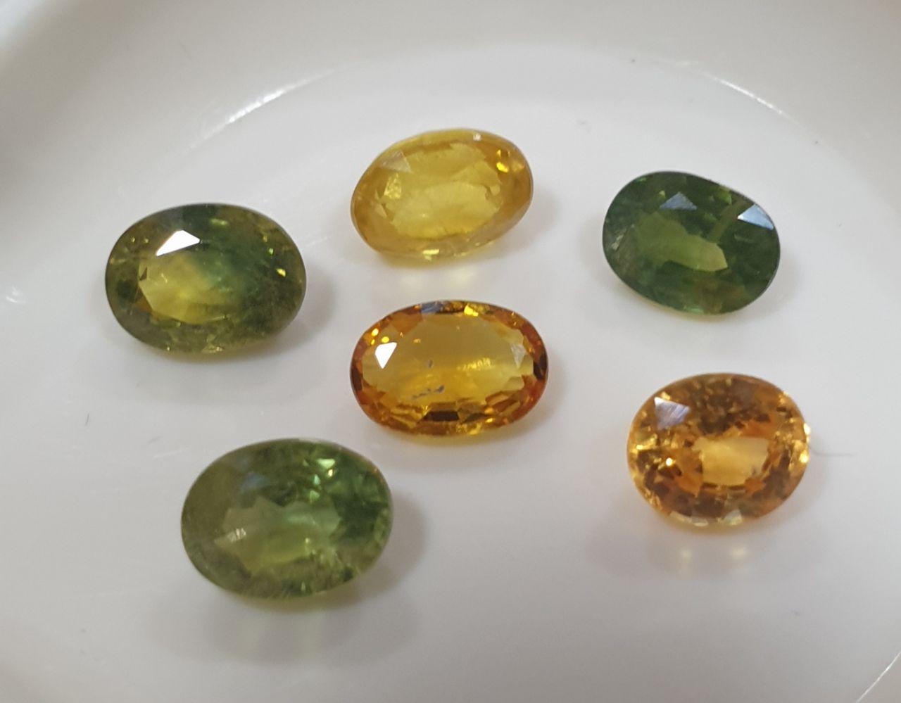 Lote de 6 zafiros verdes y amarillos facetados ovalados de 6-5 x 4,5 mm (aprox.) - 6 piezas - Gemas al por mayor - Piedras naturales para joyería