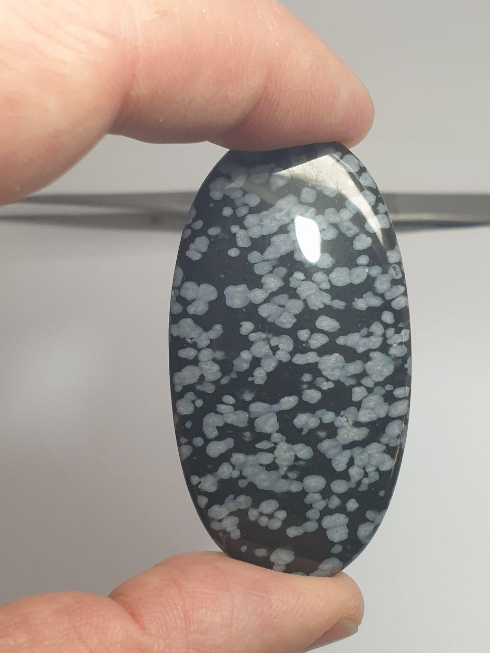 AAA Snowflake Obsidian Big Cabochon, 55.27x29.77x3.3mm Oval Cabochon. Natural Stone.