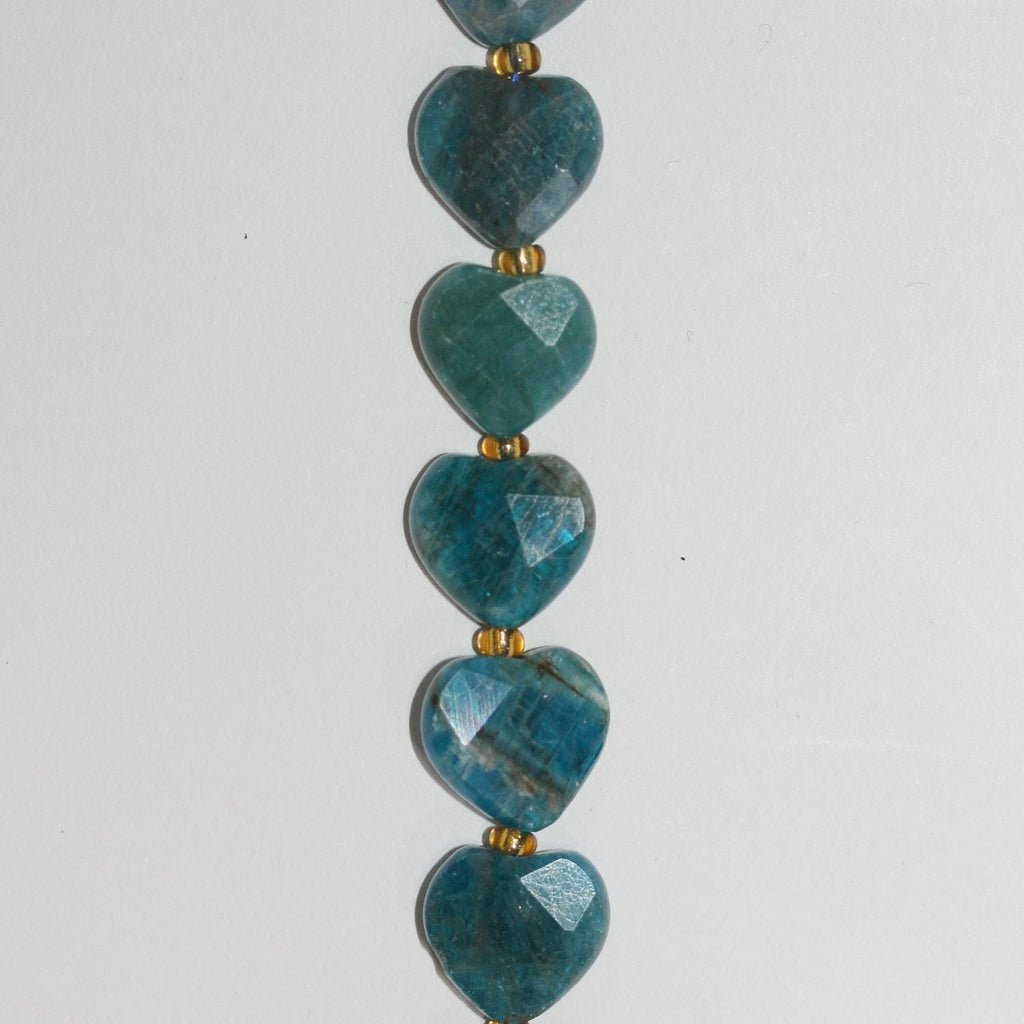 14" St Blue Apatite Faceted Heart Beads 11-12mm.-Strand 38cm
