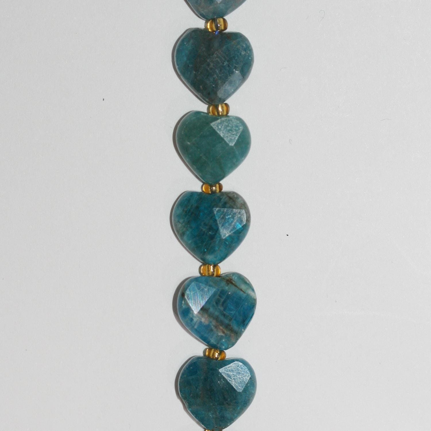 14" St Blue Apatite Faceted Heart Beads 11-12mm.-Strand 38cm