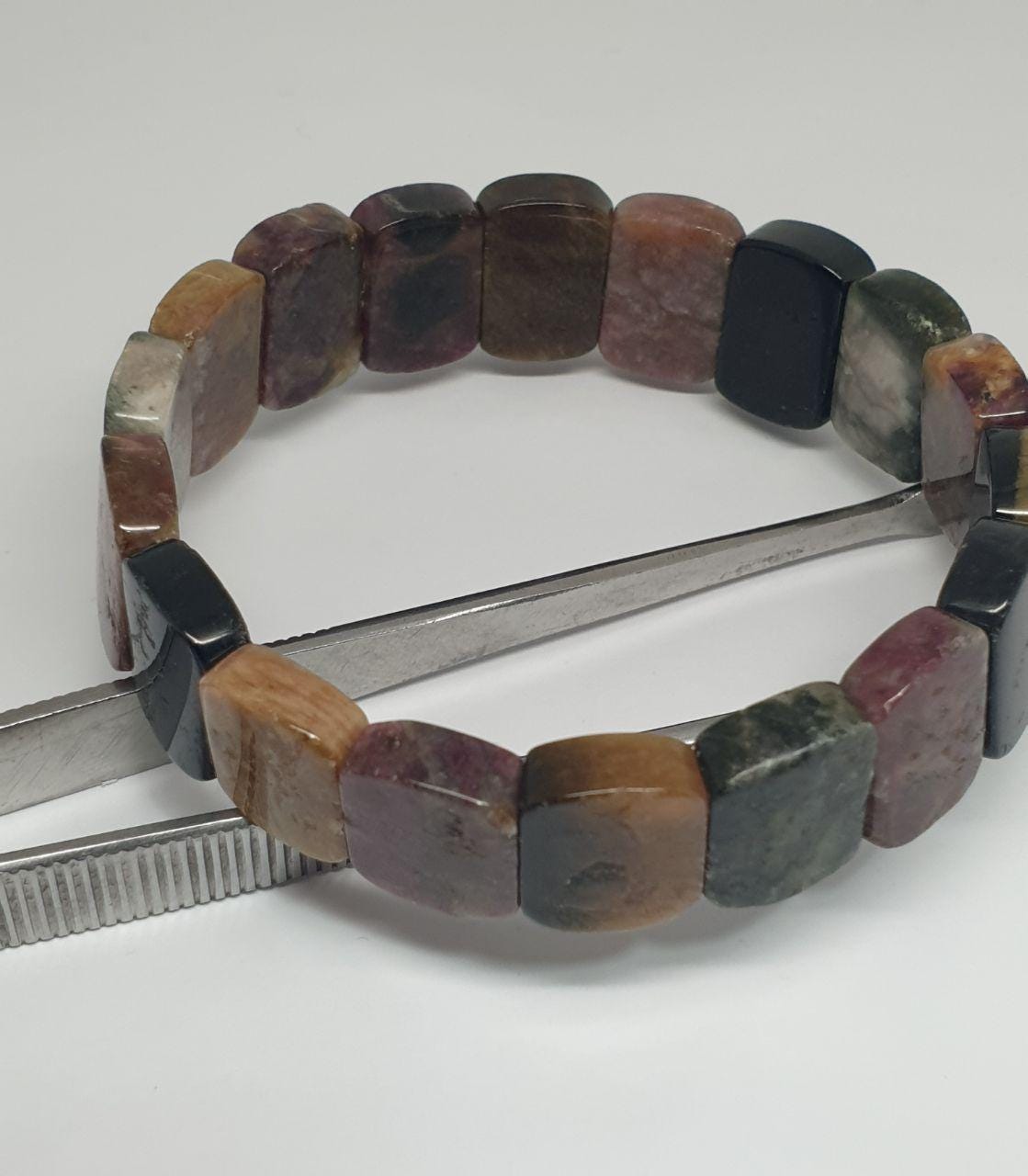 Bracelet extensible en tourmaline naturelle multicolore, perles 16 x 12 mm - Fournisseur de bijoux à perles doublement percées