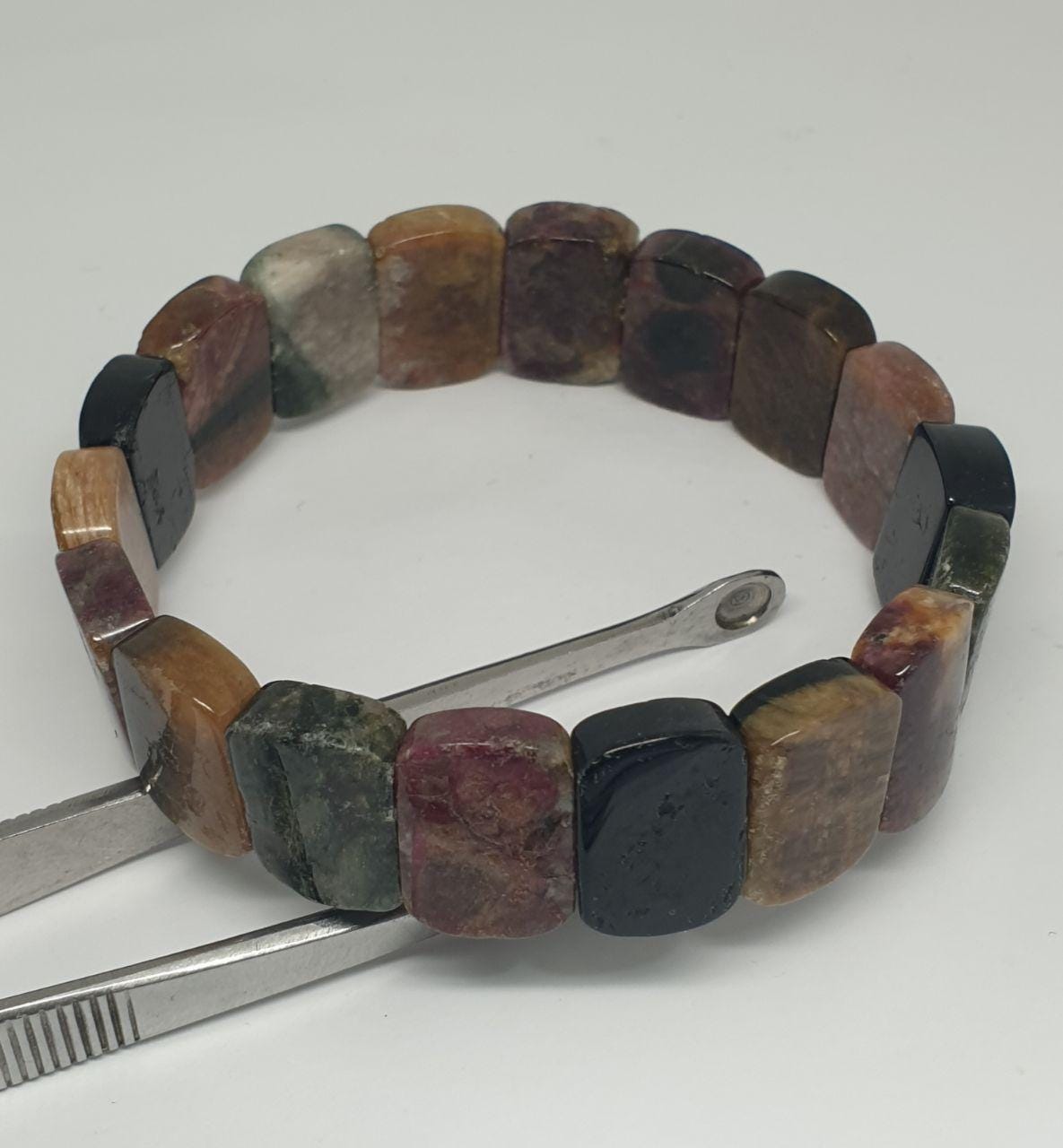 Bracelet extensible en tourmaline naturelle multicolore, perles 16 x 12 mm - Fournisseur de bijoux à perles doublement percées