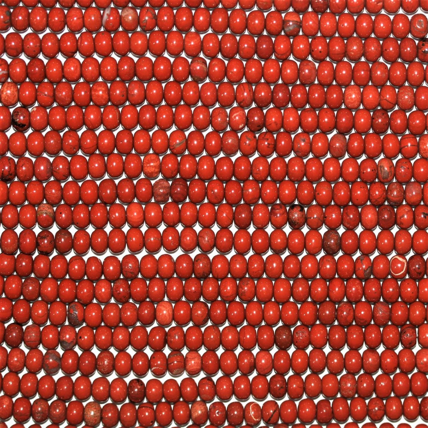 Perles rondelles lisses en jaspe rouge St 15" 6x4mm.- Brin 39cm.