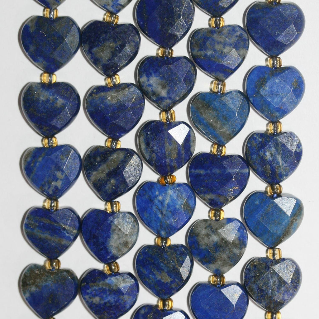 Cuentas de corazón facetadas de lapislázuli de 16" (11-12 mm) - Hilo de 39 cm