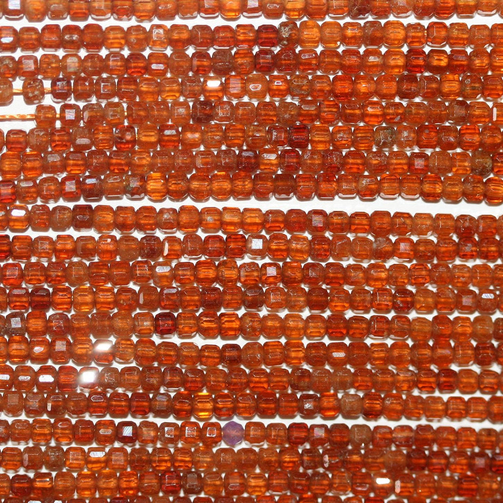 15" St Hessonite Garnet Faceted Cube Beads 2mm.-Strand 39cm. - Hard Gems