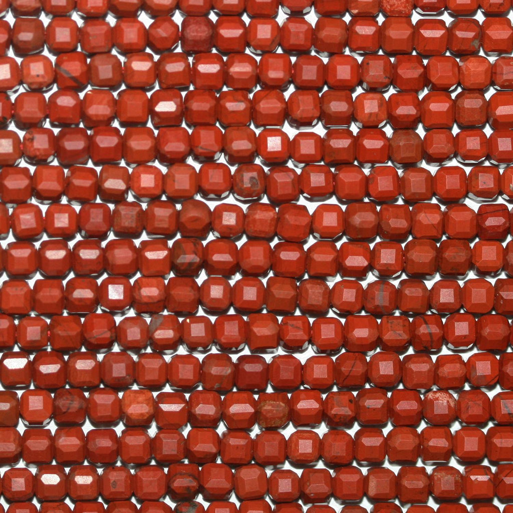 15" St Red Jasper Faceted Cube Beads 3mm.-Strand 39cm - Hard Gems