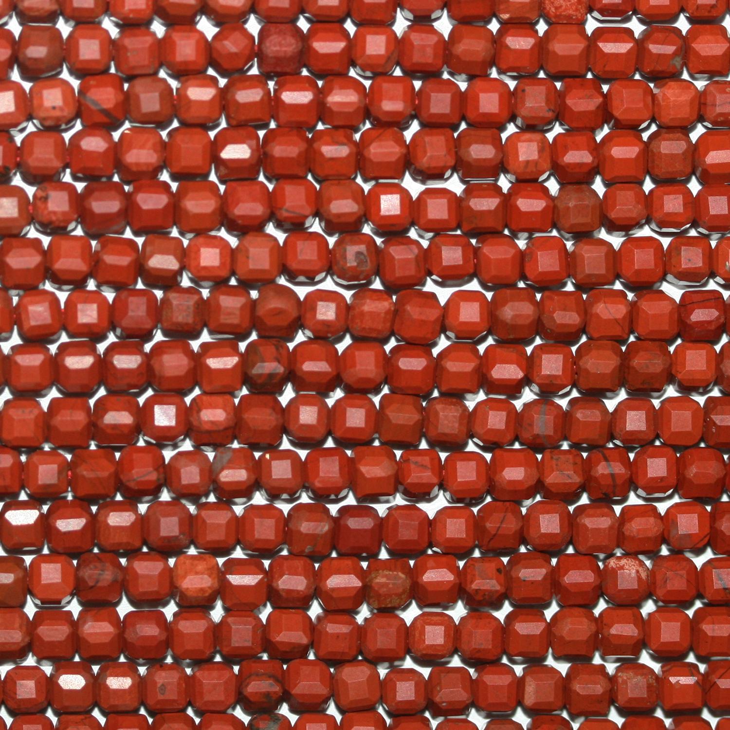 15" St Red Jasper Faceted Cube Beads 3mm.-Strand 39cm - Hard Gems