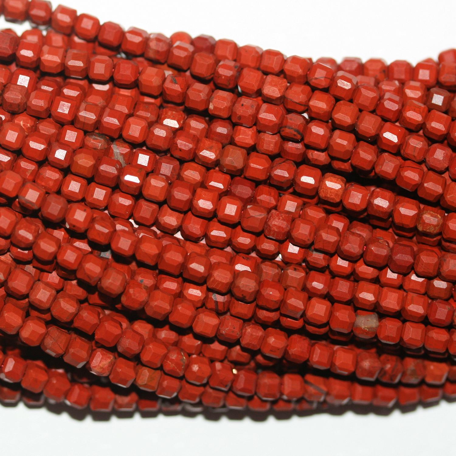 15" St Red Jasper Faceted Cube Beads 3mm.-Strand 39cm - Hard Gems