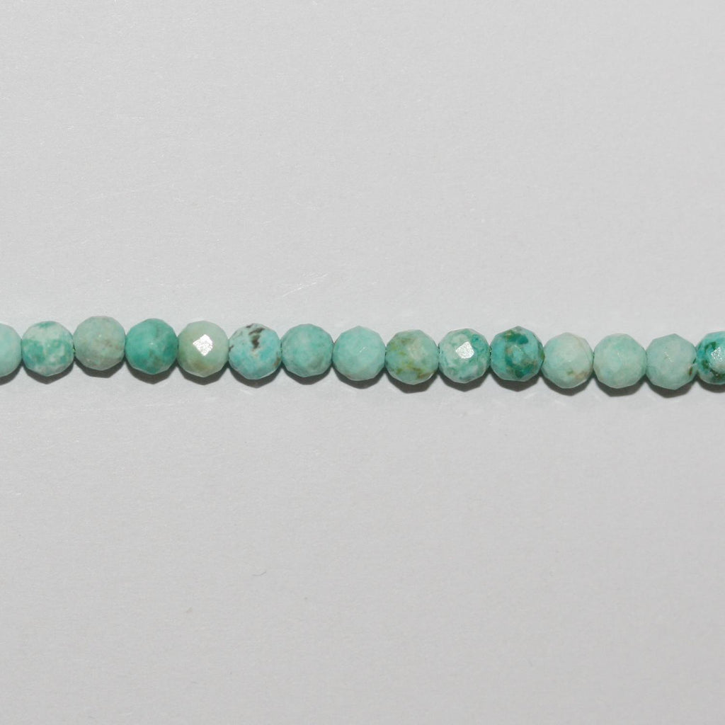 15" perles rondes à facettes en turquoise péruvienne, 3 mm. - Fil. 39 cm.