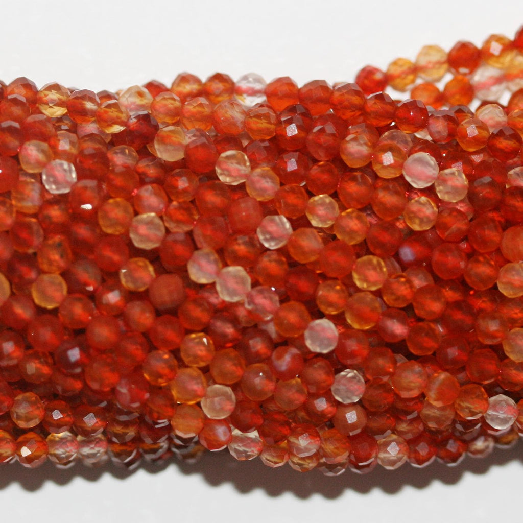 Perles rondes à facettes en cornaline de 39 cm (15 pouces), 3 mm de diamètre.