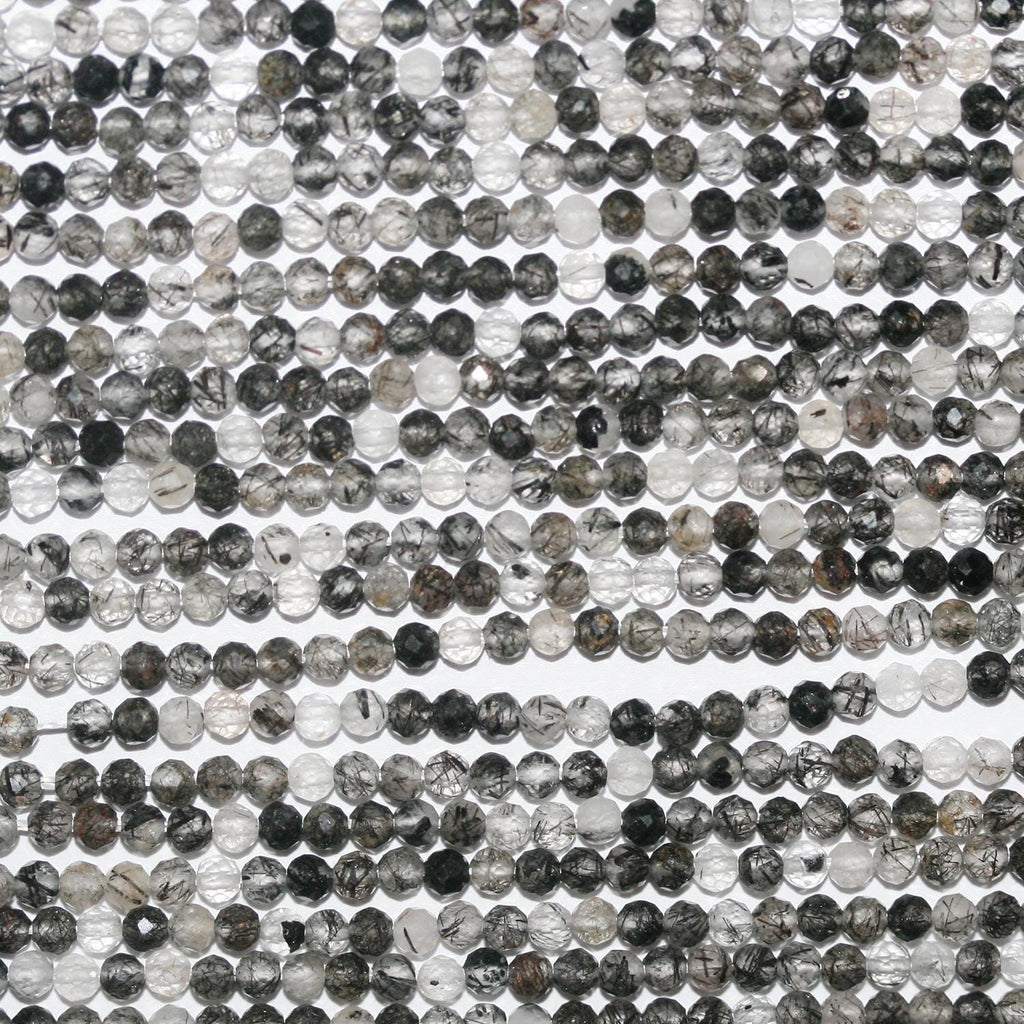 Perles rondes à facettes en quartz tourmaline St, 15 pouces, 2,5 mm - Fil de 39 cm