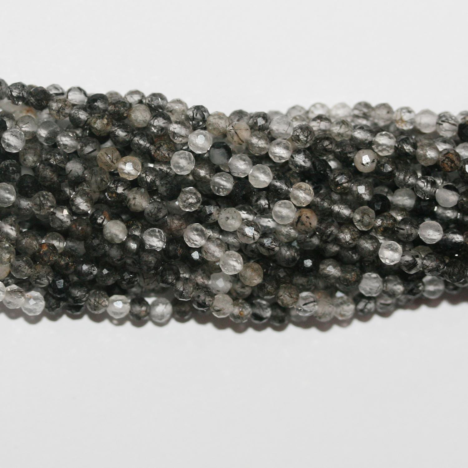 Perles rondes à facettes en quartz tourmaline St, 15 pouces, 2,5 mm - Fil de 39 cm