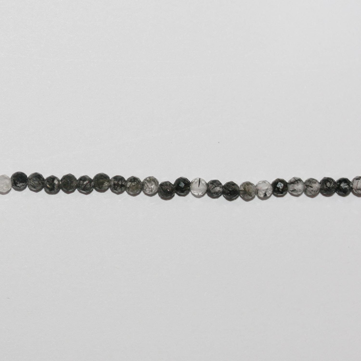 Perles rondes à facettes en quartz tourmaline St, 15 pouces, 2,5 mm - Fil de 39 cm