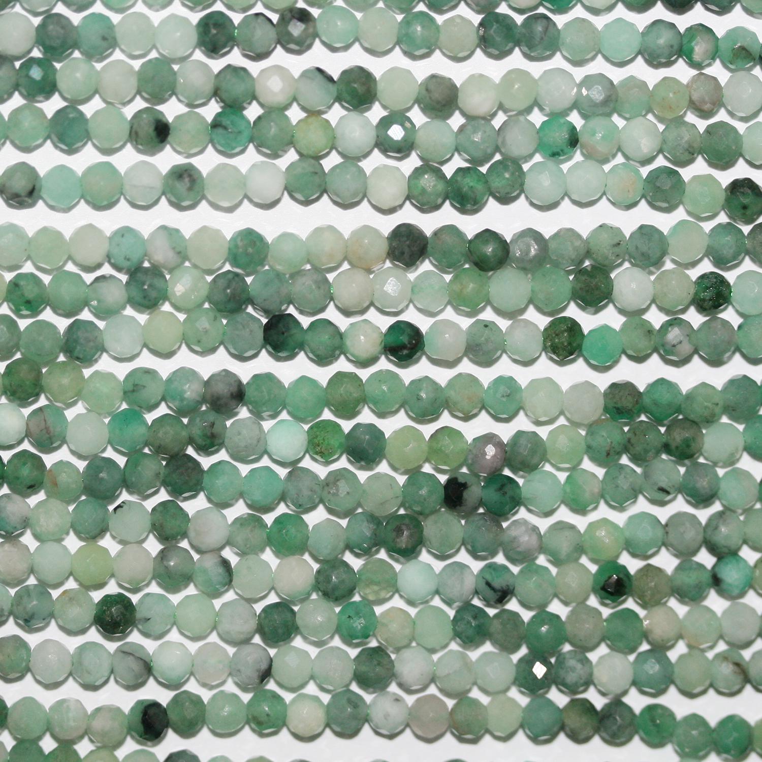 15" Perles rondes à facettes St Emerald 3 mm.-Rig 39 cm.