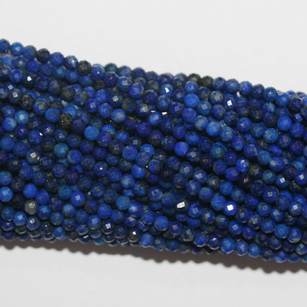 15" Perles rondes à facettes en lapis-lazuli de 2,5 mm - Fil de 39 cm.