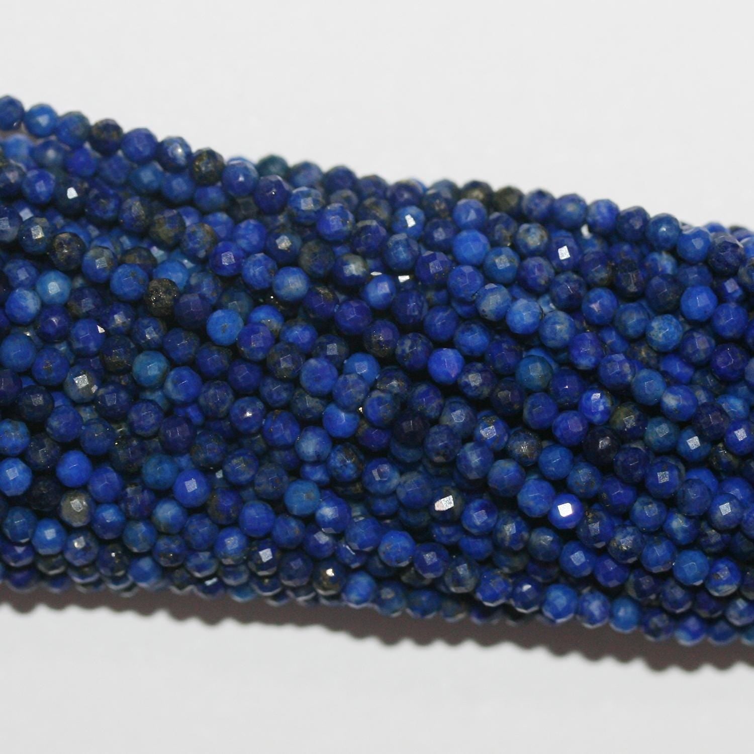 15" Perles rondes à facettes en lapis-lazuli de 2,5 mm - Fil de 39 cm.