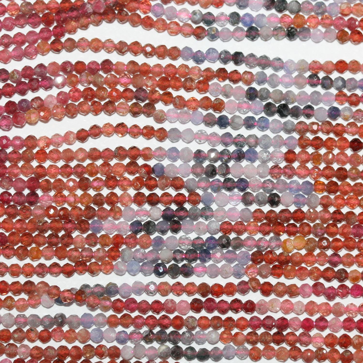 15 perles rondes à facettes en spinelle multicolore, 2 mm, longueur 39 cm