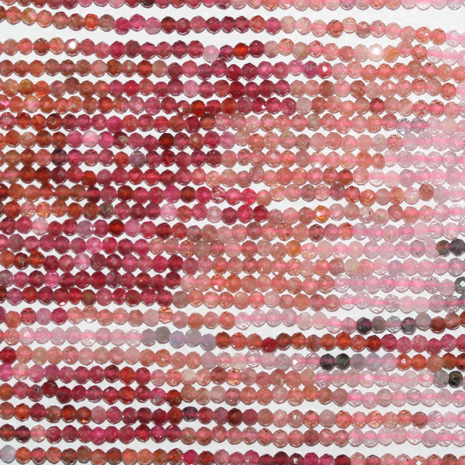 15 perles rondes à facettes en spinelle multicolore, 2 mm, longueur 39 cm