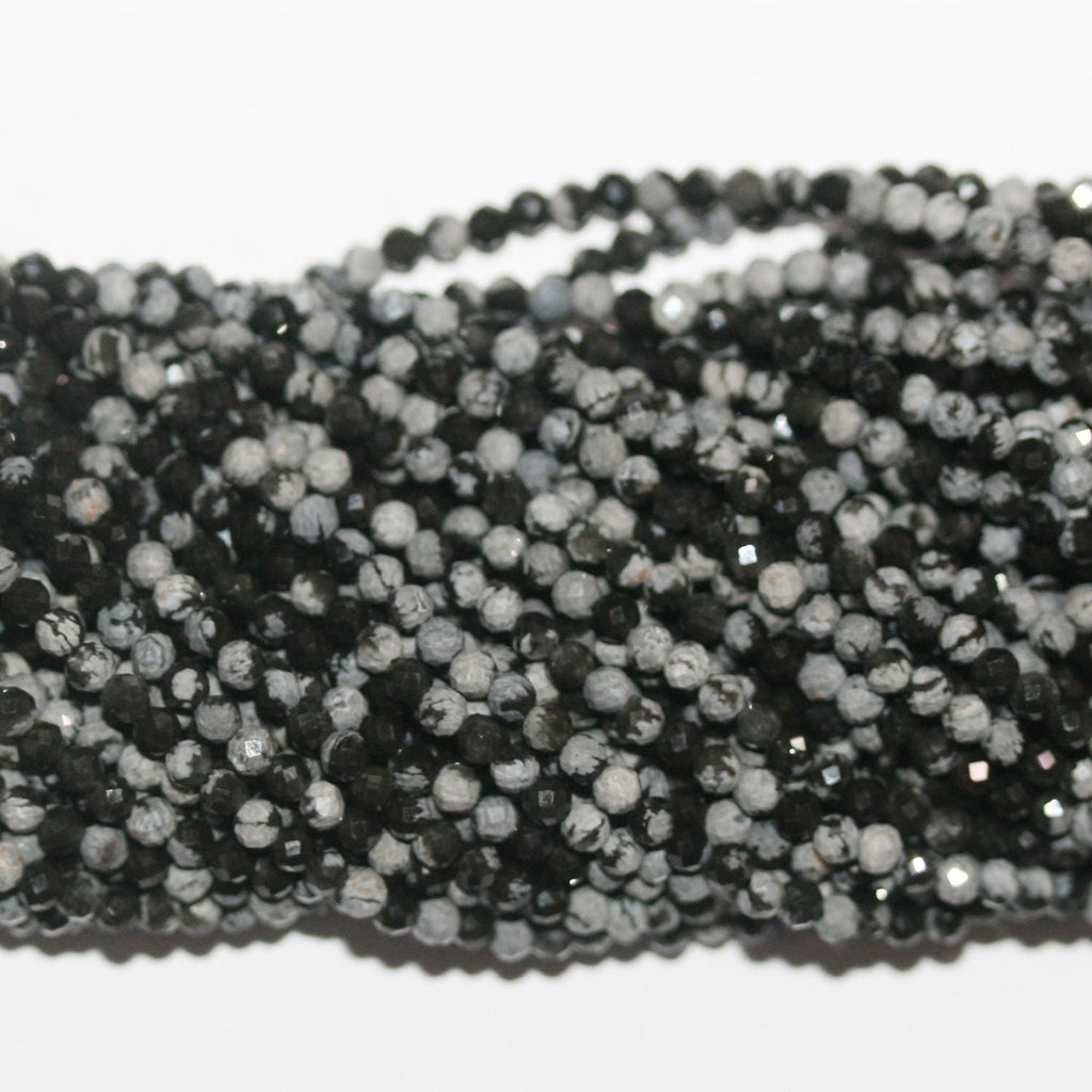 13" Snowy Obsidian Faceted Round Beads 2mm.-Strand 39cm.