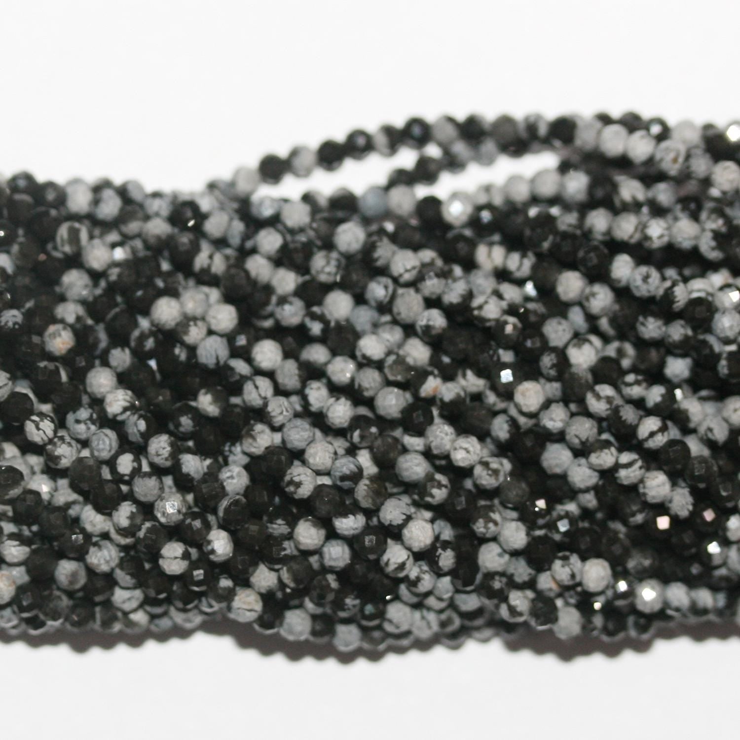 13" Snowy Obsidian Faceted Round Beads 2mm.-Strand 39cm.