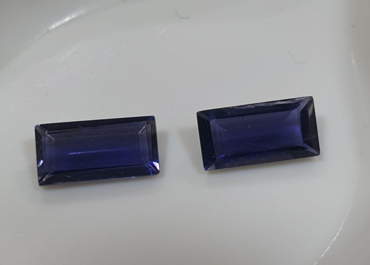 1 Pair Iolite Cordierite Faceted  Baguette Shape 8x4mm  Clean Gem- Natural Gemstone-2 Pcs