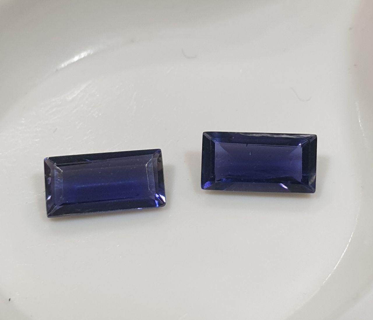 1 Pair Iolite Cordierite Faceted  Baguette Shape 8x4mm  Clean Gem- Natural Gemstone-2 Pcs