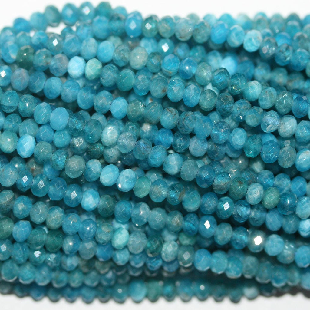 Perles rondelles à facettes en apatite bleue St, 15 pouces, 4 x 3 mm - Fil de 39 cm