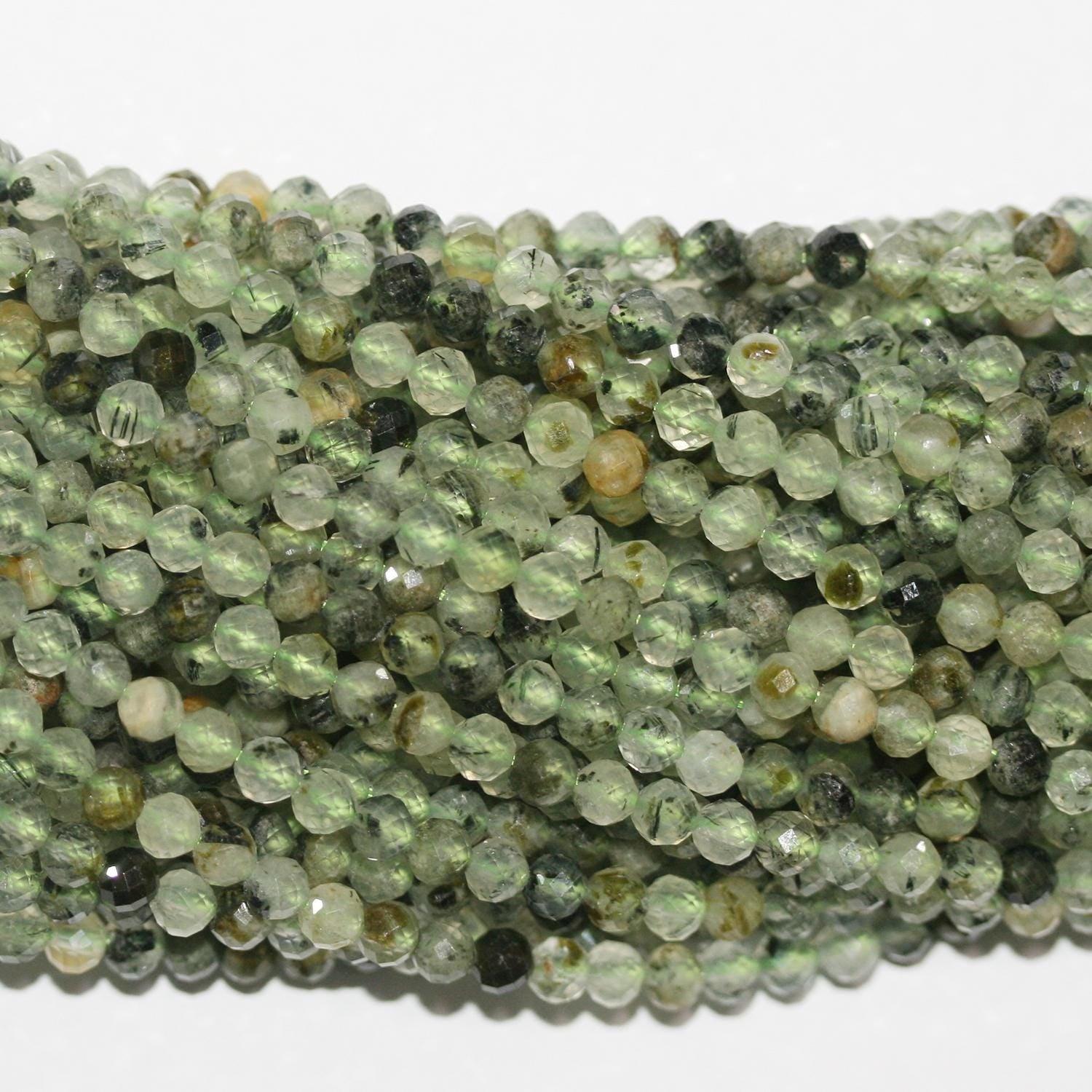 Perles rondes à facettes en stréhnite, 4 mm, 14 pouces - Fil de 38 cm