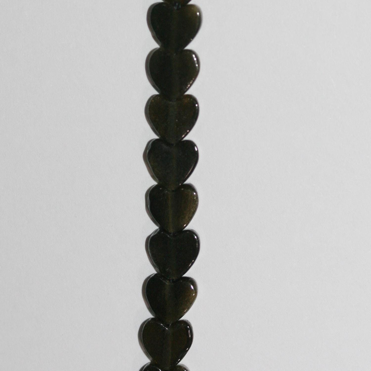 Perles en obsidienne lisse en forme de cœur, 15 pouces, 6 mm. Fil de 39 cm.