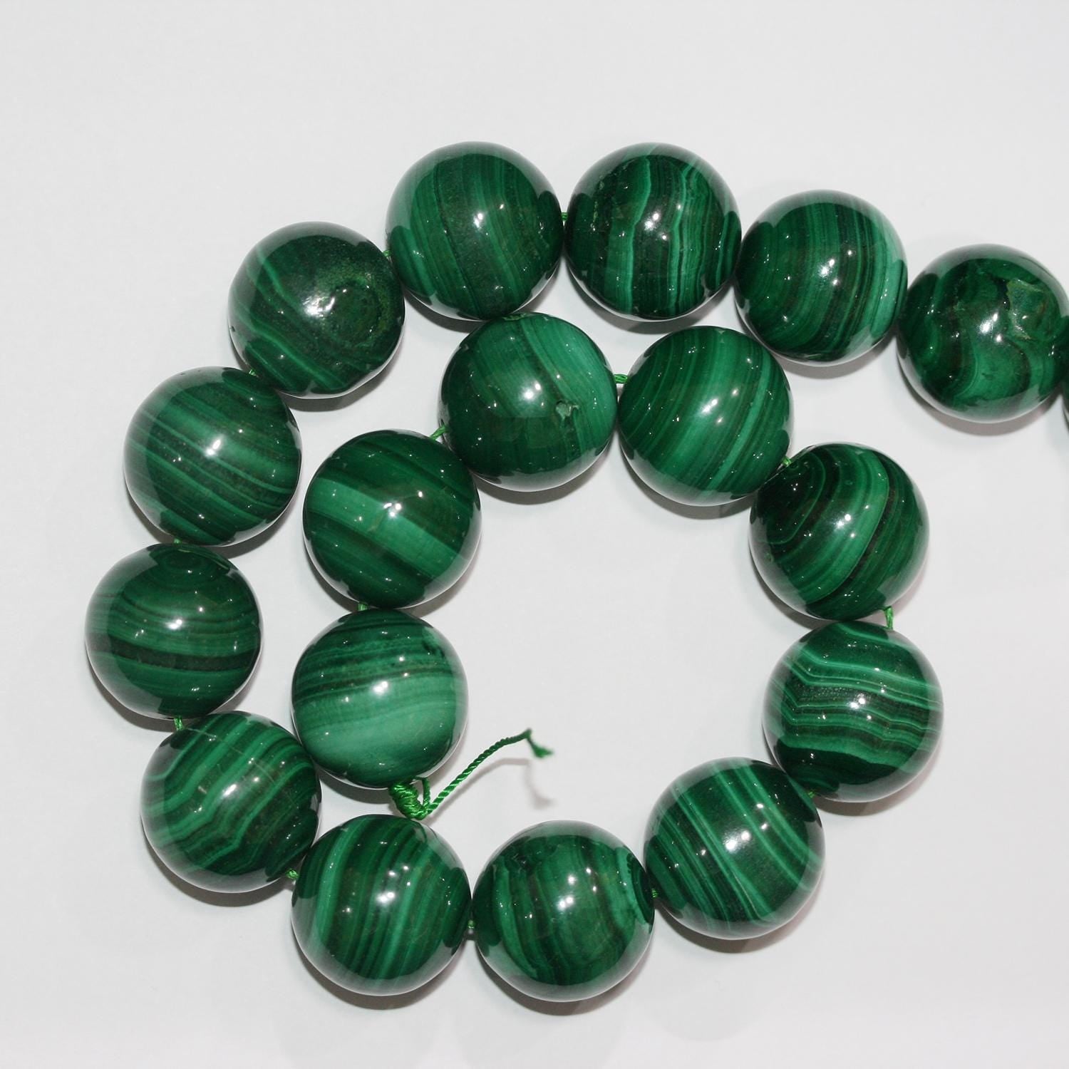 Perles rondes lisses en malachite St 15" 20 mm.-Rig 39 cm.
