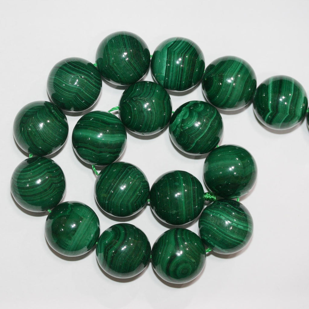 Perles rondes lisses en malachite St 15" 20 mm.-Rig 39 cm.