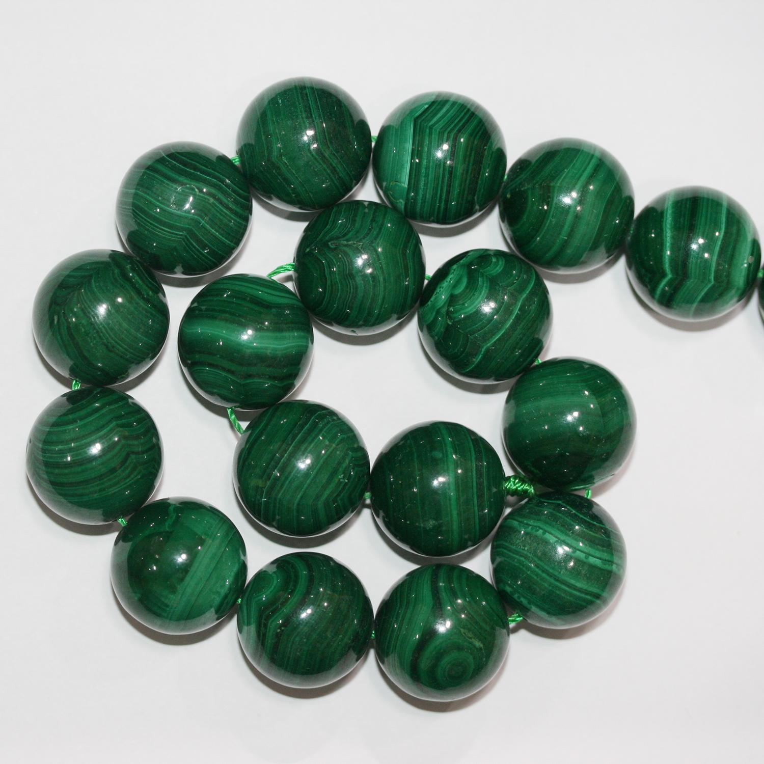 Perles rondes lisses en malachite St 15" 20 mm.-Rig 39 cm.