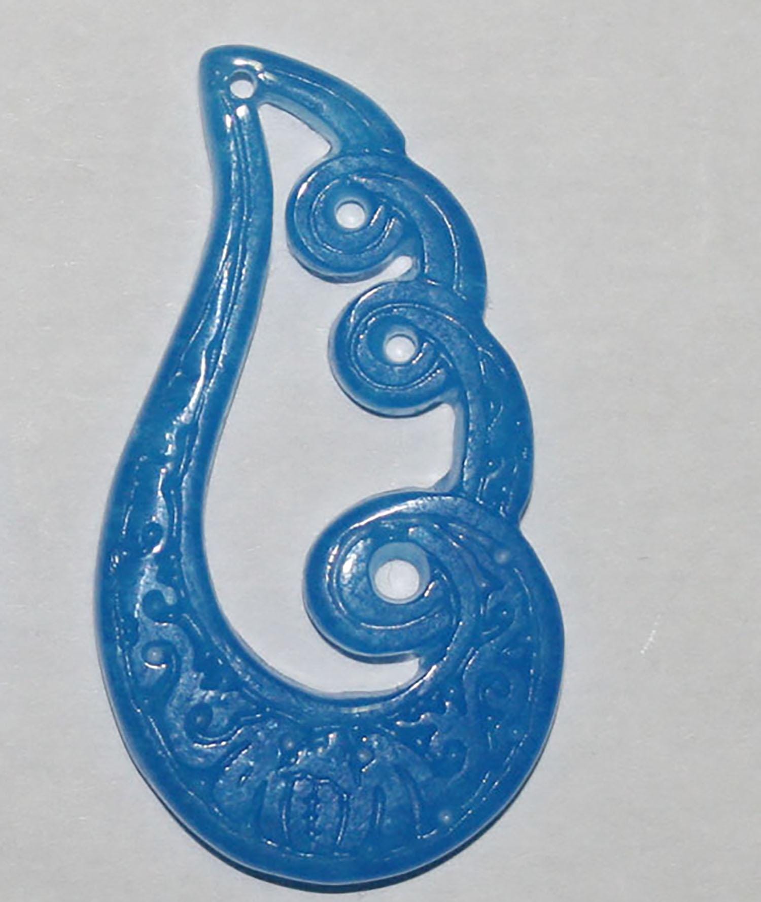 1 Pcs ThinBlue Jade Pendant 33x18mm- DIY Jewellery Supplies- Jade Earrings