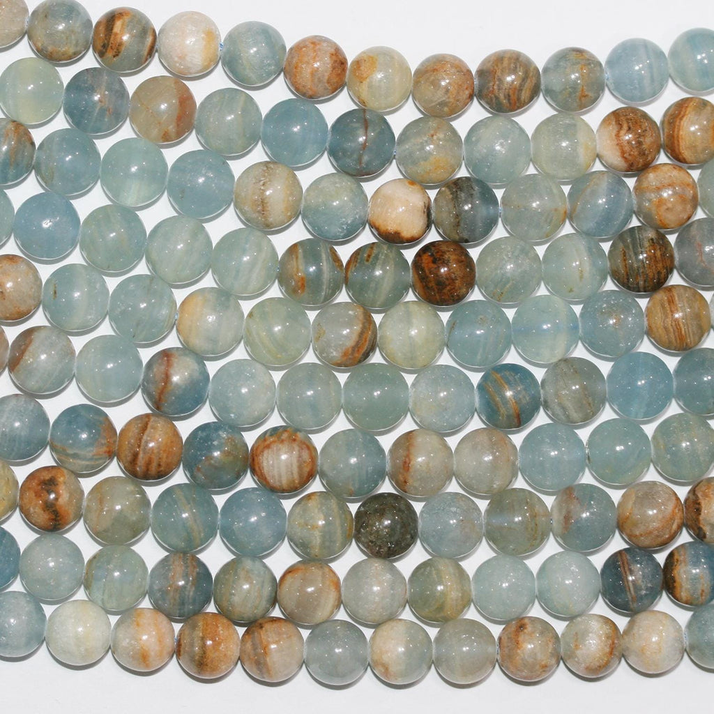 Perles rondes lisses en calcite bleue St, 6,5 mm, 15 pouces (38 cm) - Fil de 39 cm