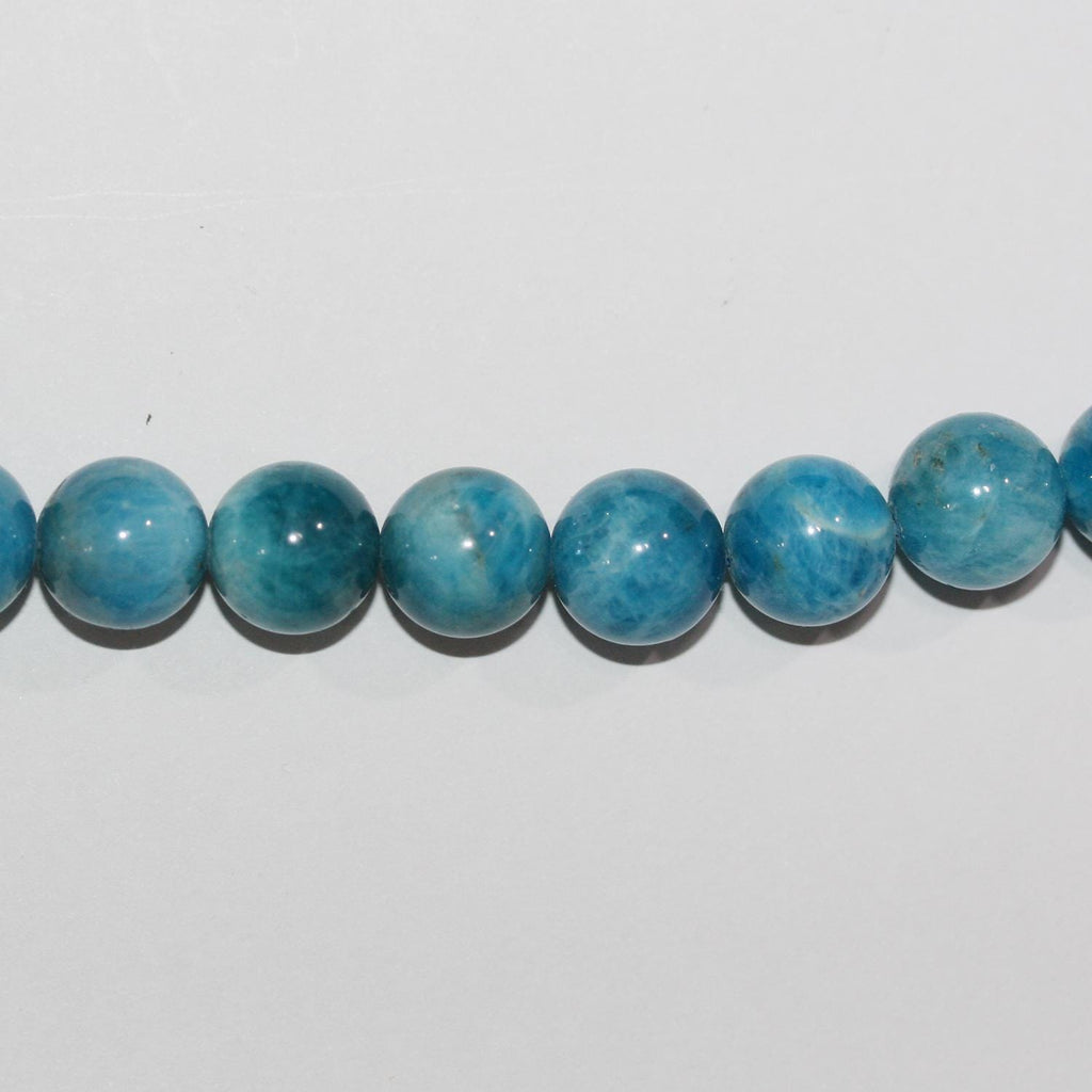 15" St Perles rondes lisses en apatite bleue 10 mm.-Rig 39 cm.
