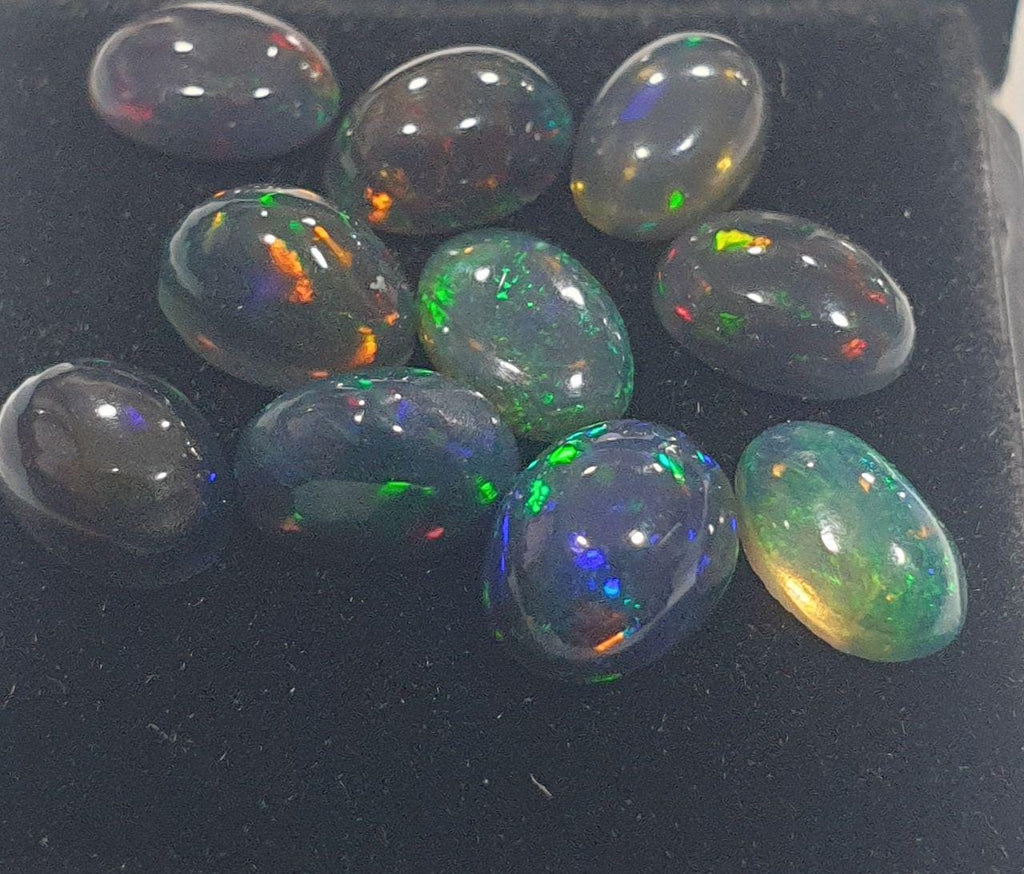 Ethiopian Black Opal Lot Oval Cabochon 6x4mm. (10pcs)  -Gemstone Parcels-Loose Stones Wholesale Price
