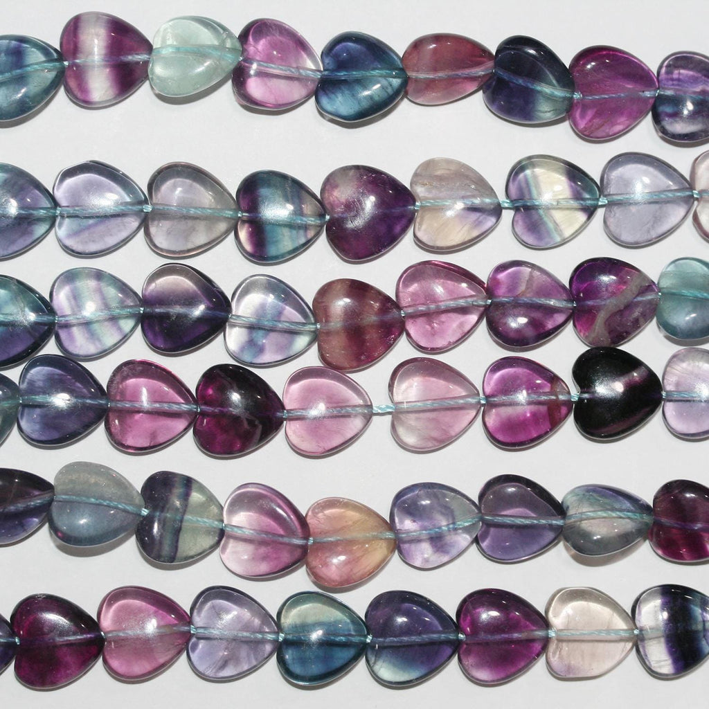 Perles en forme de cœur lisses en fluorite St de 15 pouces, 12-13 mm environ. - Fil de 39 cm environ.