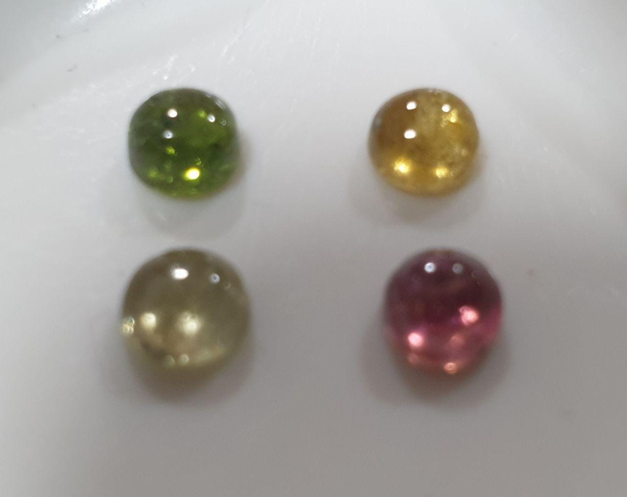 Tourmaline Lot Round Cabochons 4mm.-(4pcs)  -Gemstone Parcels-Loose Stones Wholesale Price
