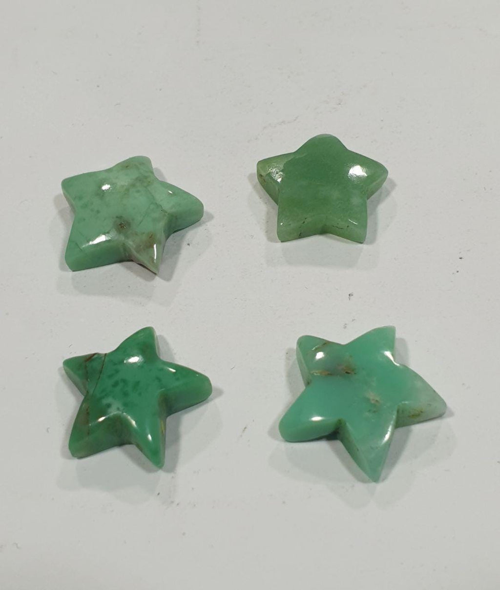 Lote de 4 cabujones estrella de crisoprasa de 15-16 mm - Piedras preciosas - Piedra natural