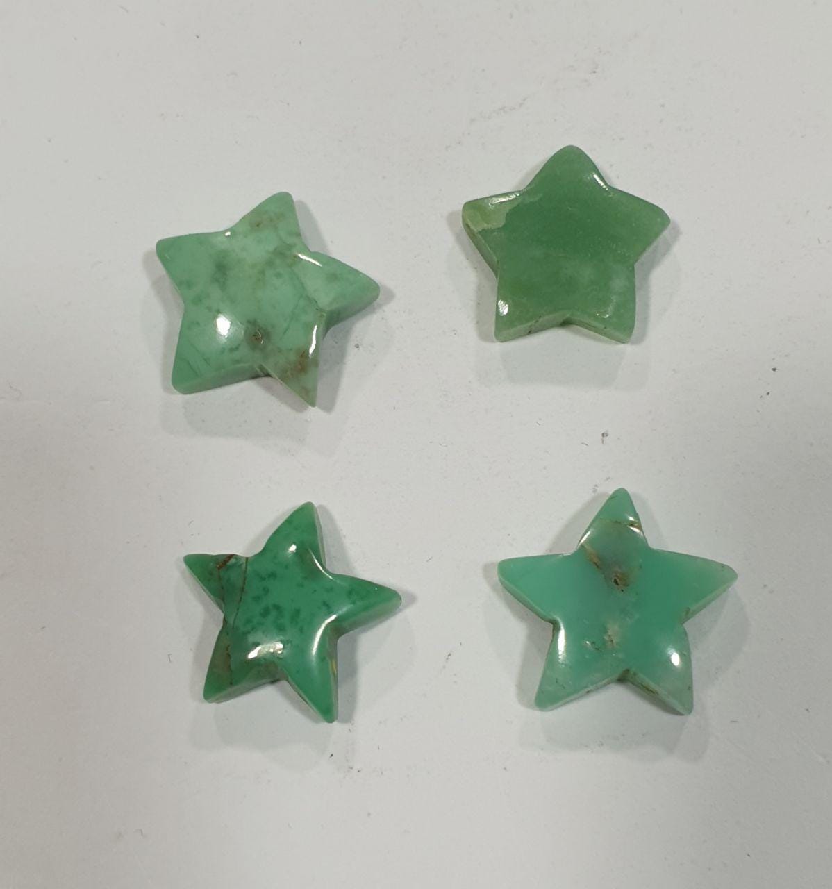 Lote de 4 cabujones estrella de crisoprasa de 15-16 mm - Piedras preciosas - Piedra natural
